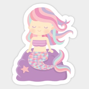 Cute Little Mermaid Seated On Rock Sticker